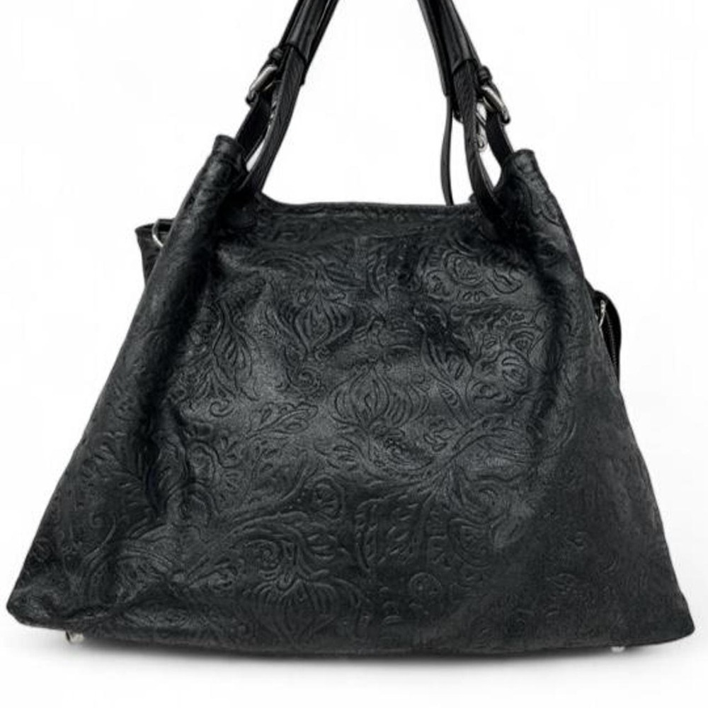 Stunning Large Isadora Black leather handbag floral paisley embossed pattern